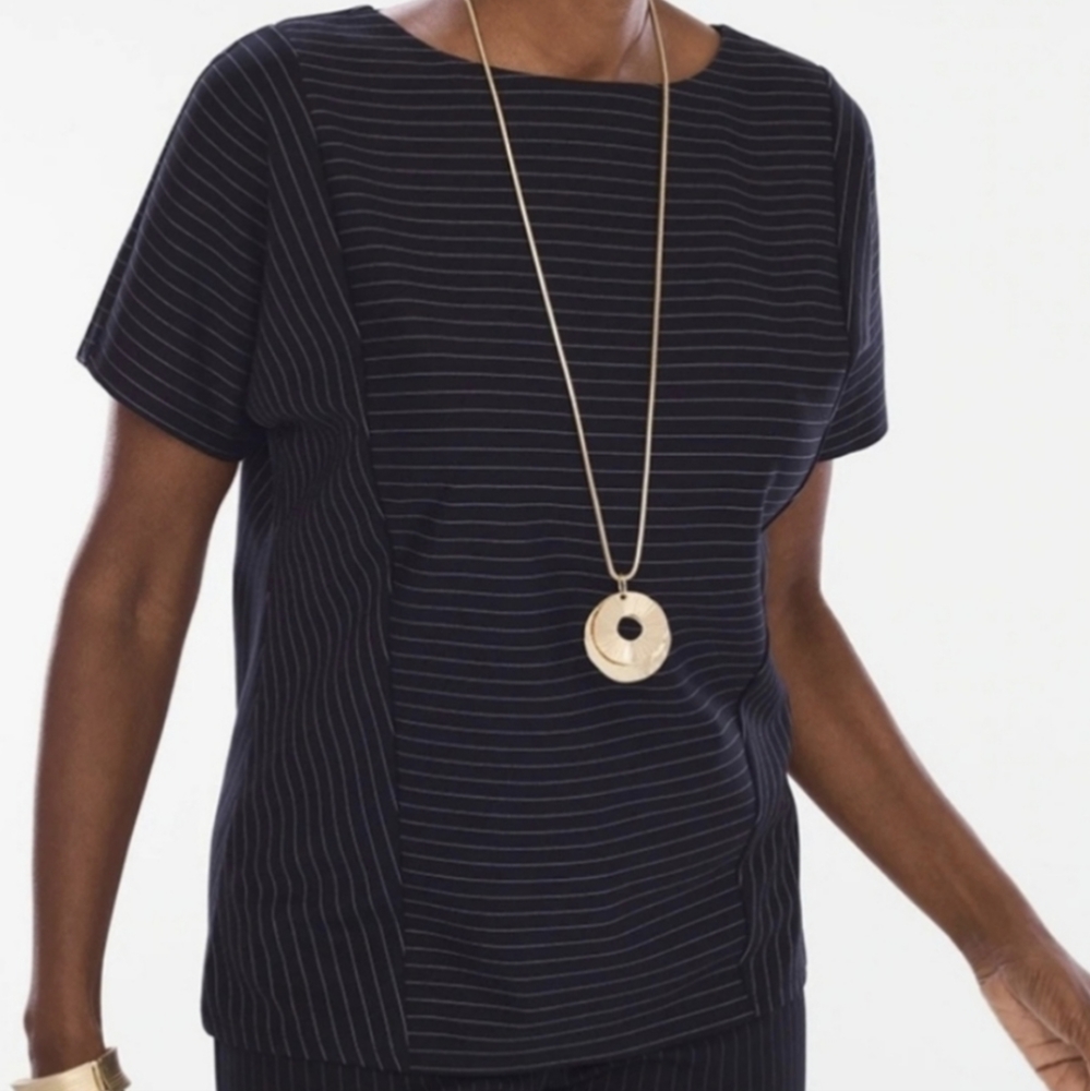Chico's Seasonless Black Stripe Knit Ponte Tee Size 3 - 16